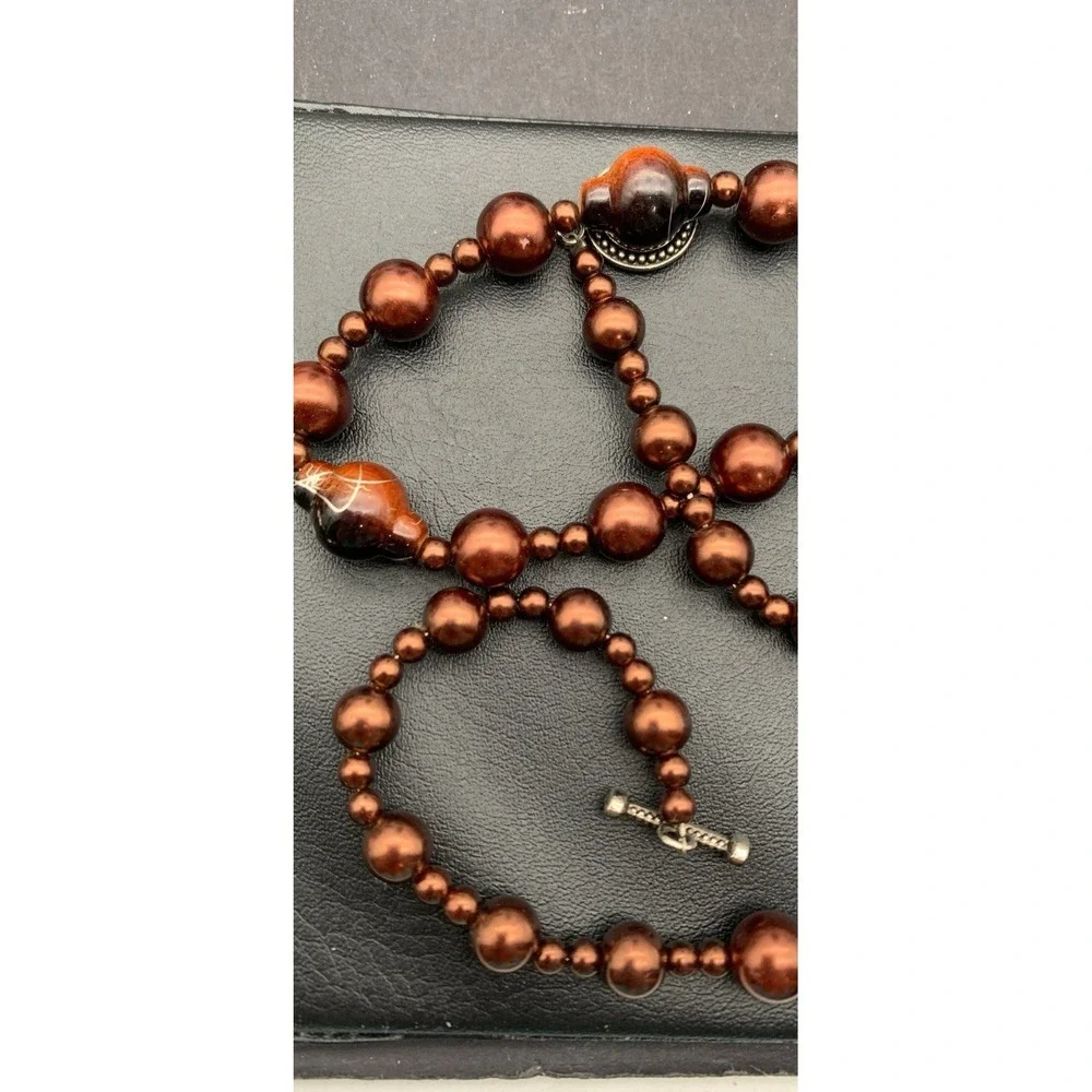 Vintage Chocolate beaded necklace With Hand Painted Accents Beads 20